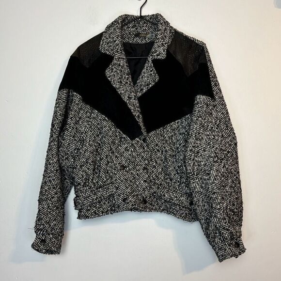 Vintage Jackets & Blazers - Havoc 80s Vintage Herringbone & Suede Jacket M